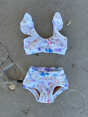 Size 4 - Classic Banded Bikini w/ Flutter Sleeve in "White Blossom"